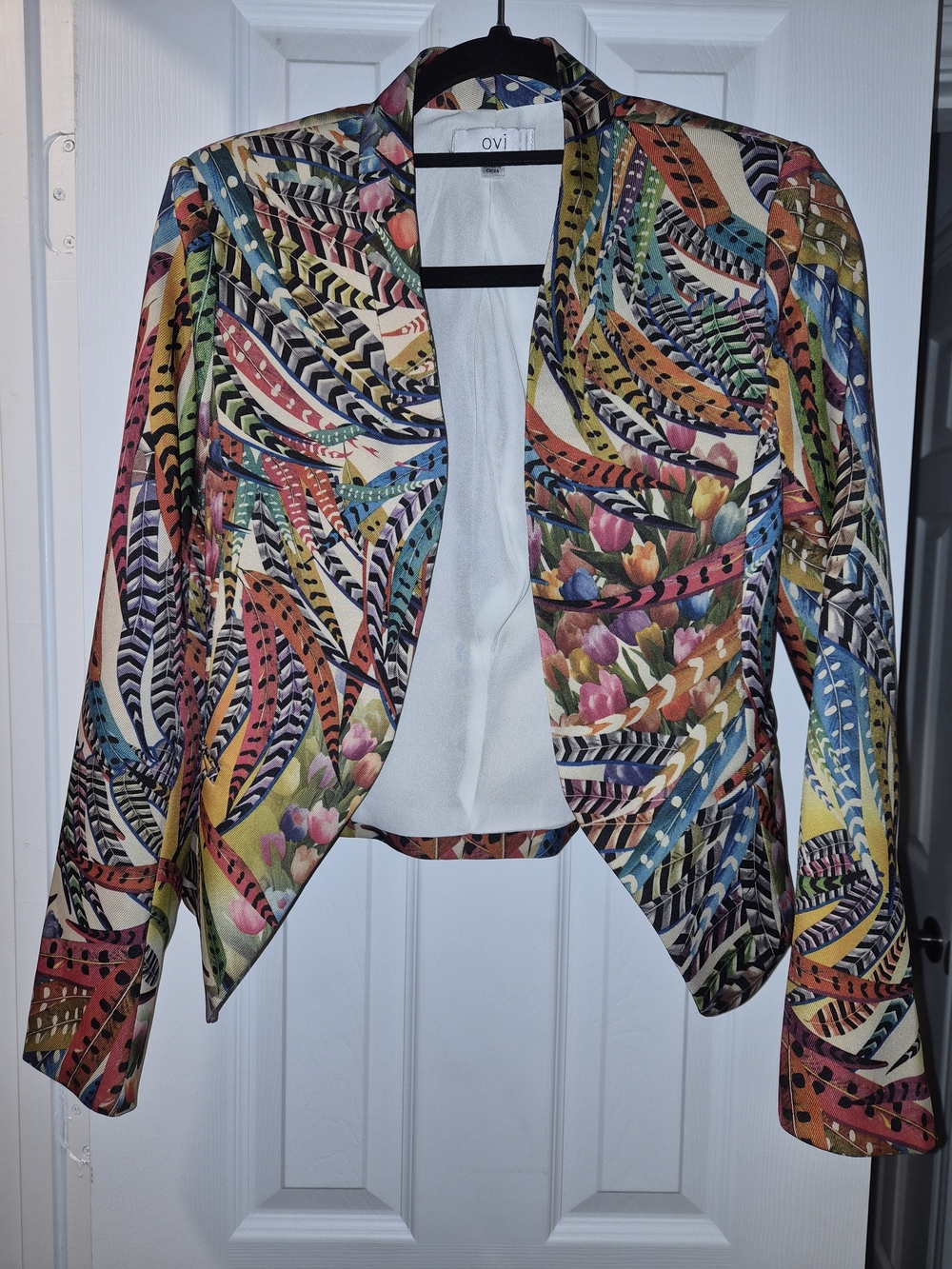 Ovi Multicolor Feather & Floral Cropped Blazer